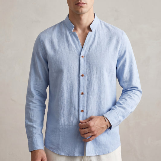 Band Collar Shirt for Men – Breathable All-Day Comfort