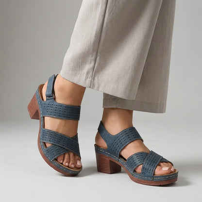 Criss-Cross Block Heel Platform Sandals for Women – Orthopedic Support & Comfort
