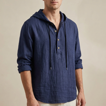 Loose Fit Hooded Henley Shirt for Men – Breathable & Comfortable