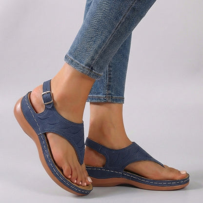 Embroidered Thong Wedge Heel Sandals for Women – Stylish All-Day Comfort