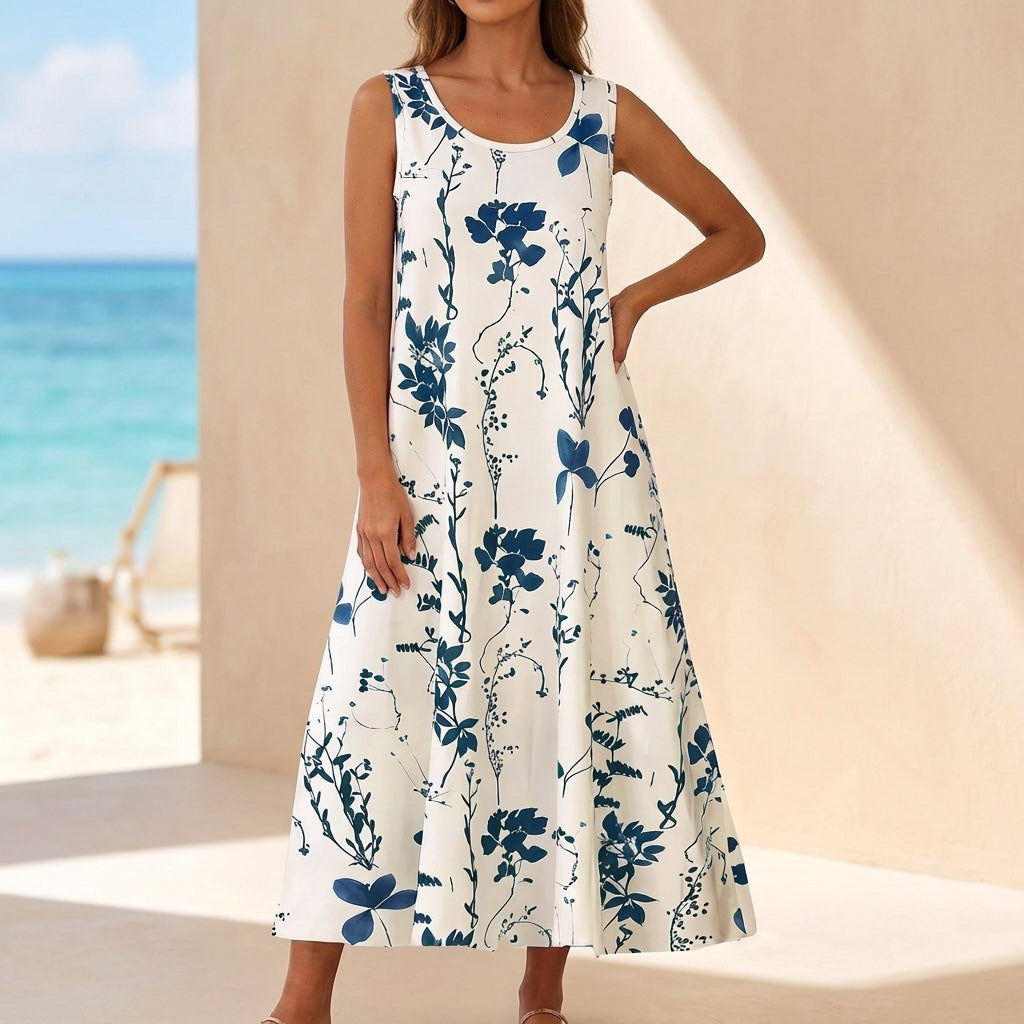 Floral A-Line Midi Dress for Women – Casual Style & Comfort