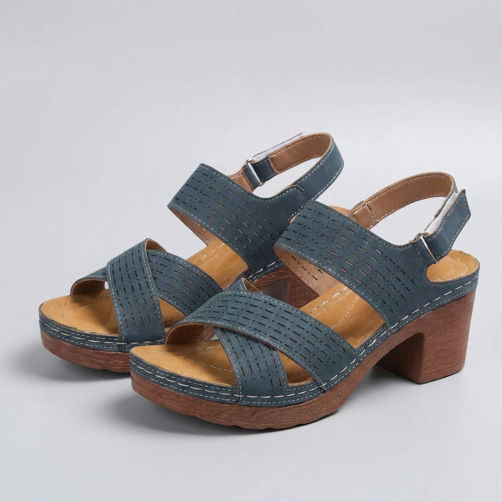 Criss-Cross Block Heel Platform Sandals for Women – Orthopedic Support & Comfort