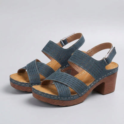 Criss-Cross Block Heel Platform Sandals for Women – Orthopedic Support & Comfort