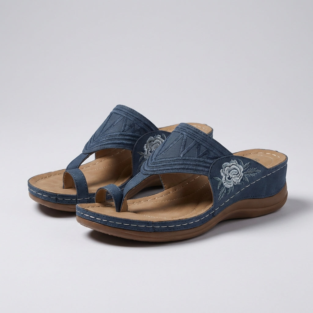 Embroidered Floral Thong Wedge Sandals For Women – Orthopedic Comfort & Support