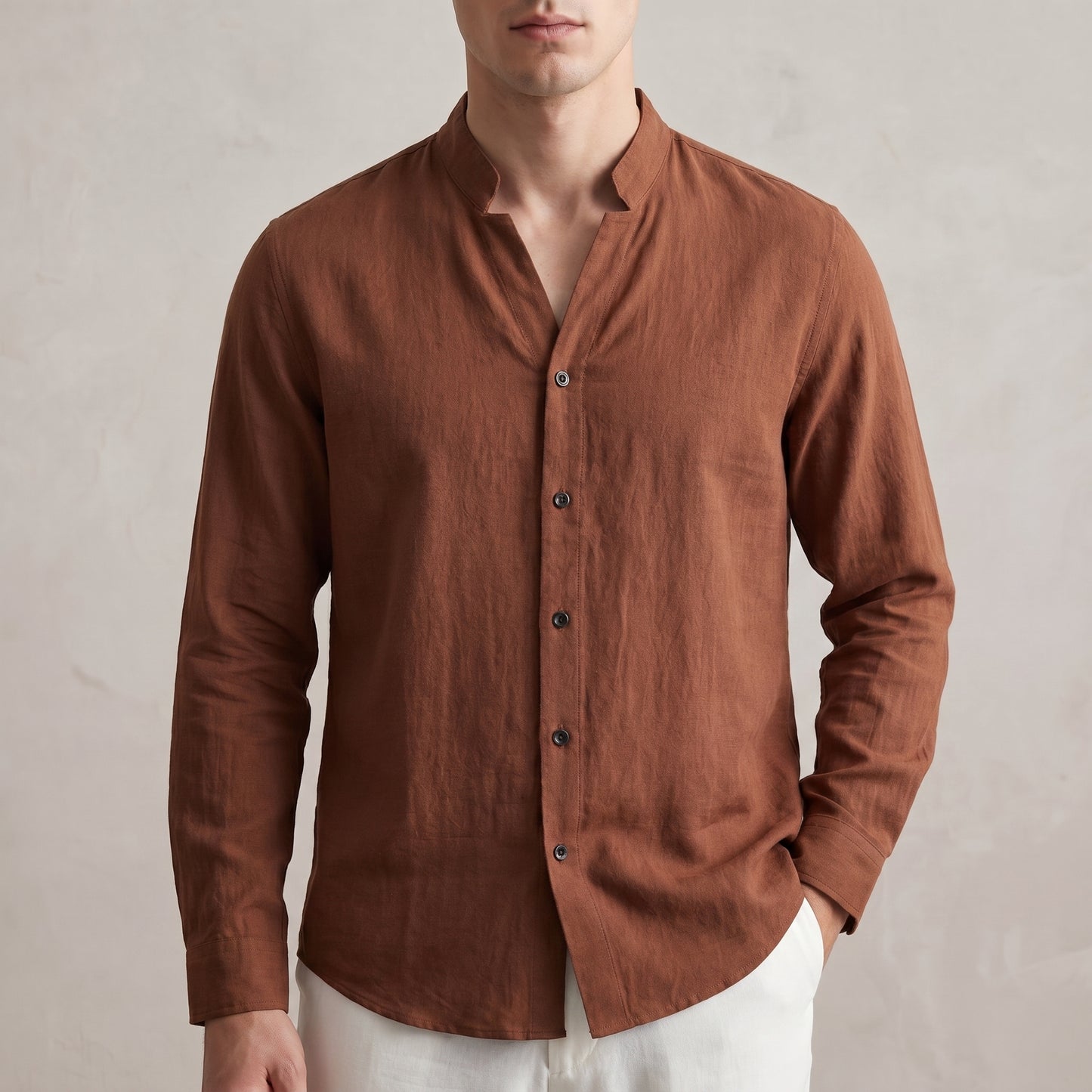 Band Collar Shirt for Men – Breathable All-Day Comfort