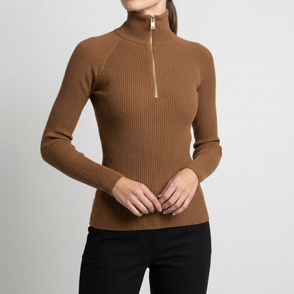 Quarter-Zip Ribbed Turtleneck Top for Women – Flattering Slim Fit