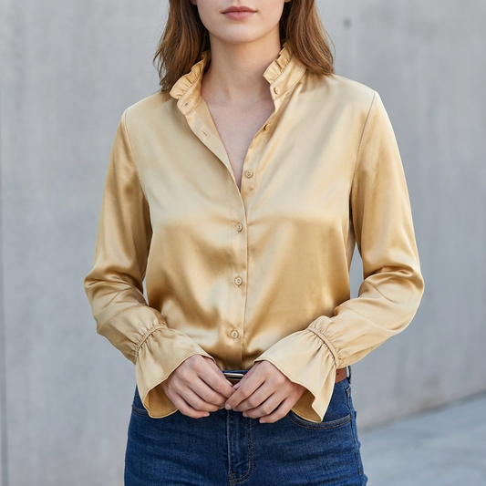 Ruffled Collar Flared Sleeve Blouse for Women – Elegant & Versatile