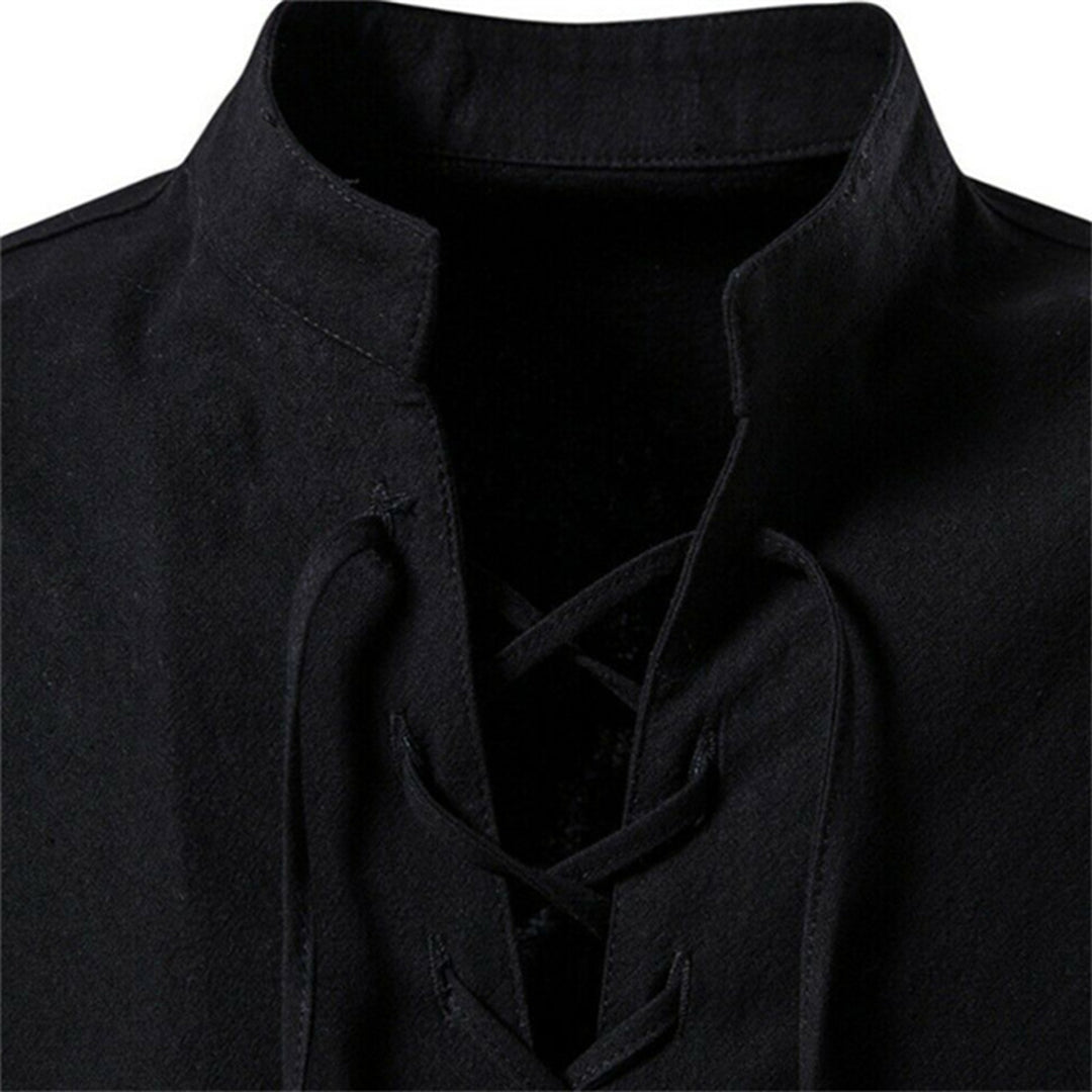 Men's Shirt – Long Sleeve with Lace Details – Mandarin Collar – Relaxed Fit