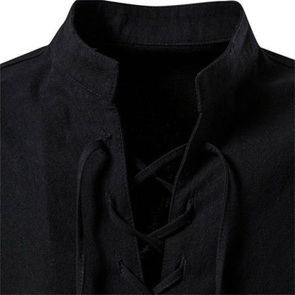 Men's Shirt – Long Sleeve with Lace Details – Mandarin Collar – Relaxed Fit