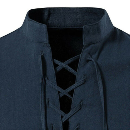 Men's Shirt – Long Sleeve with Lace Details – Mandarin Collar – Relaxed Fit