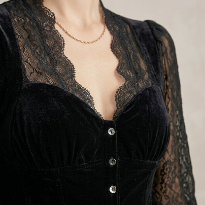 Lace-Trim V-Neck Blouse for Women – Elegant & Flattering Fit