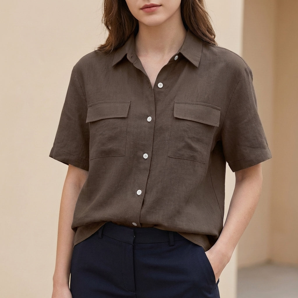 Button-Front Short-Sleeve Shirt for Women – Breathable Everyday Comfort