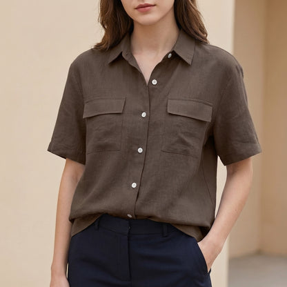 Button-Front Short-Sleeve Shirt for Women – Breathable Everyday Comfort