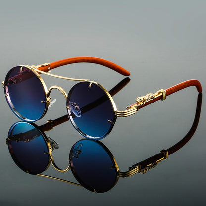 Rimless-Bottom Double-Bridge Round Sunglasses for Men – Stylish Everyday Appeal