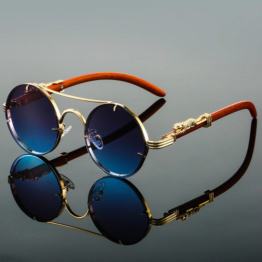 Rimless-Bottom Double-Bridge Round Sunglasses for Men – Stylish Everyday Appeal