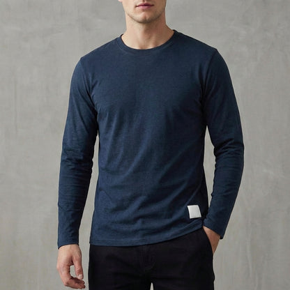 Ruched-Sleeve Crewneck Long-Sleeve T-Shirt for Men – Casual Style & Comfort