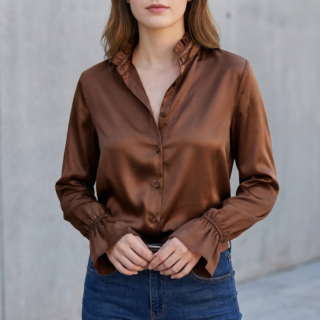 Ruffled Collar Flared Sleeve Blouse for Women – Elegant & Versatile