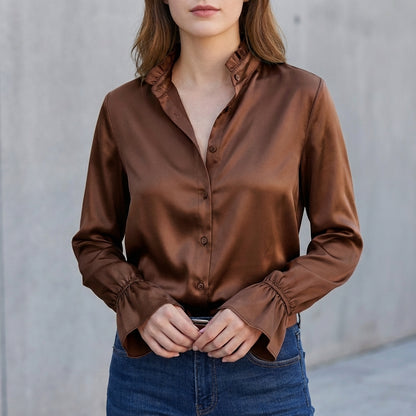 Ruffled Collar Flared Sleeve Blouse for Women – Elegant & Versatile