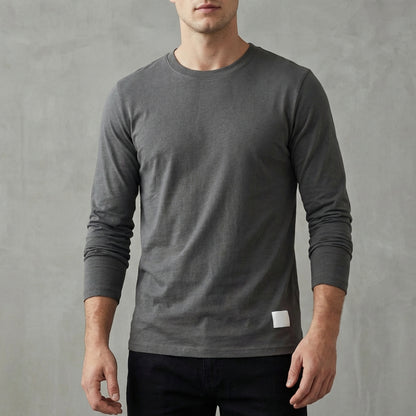 Ruched-Sleeve Crewneck Long-Sleeve T-Shirt for Men – Casual Style & Comfort