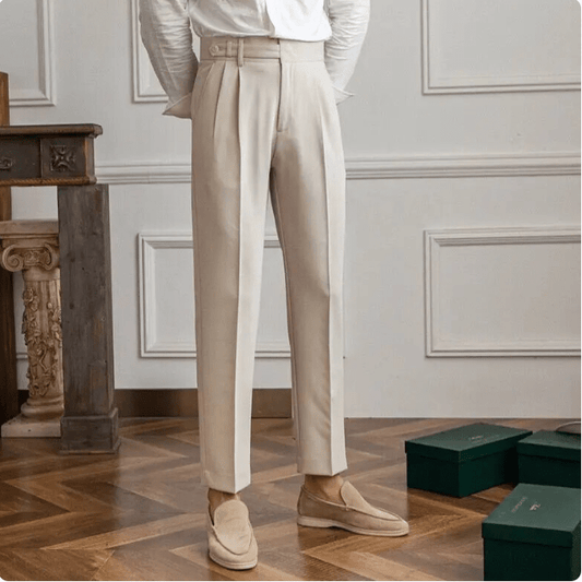 Men's Trousers - Classic Cut - Pleated Front - Full Length - Elegant and Comfortable