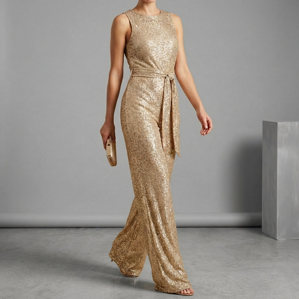 Sequined Wide-Leg Jumpsuit for Women – Sparkling Party Style