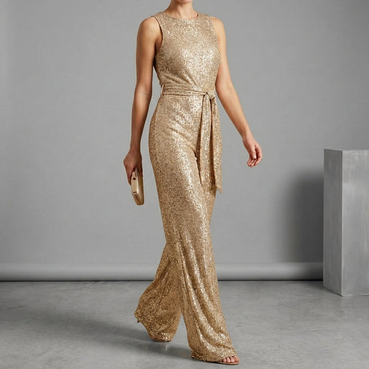 Sequined Wide-Leg Jumpsuit for Women – Sparkling Party Style