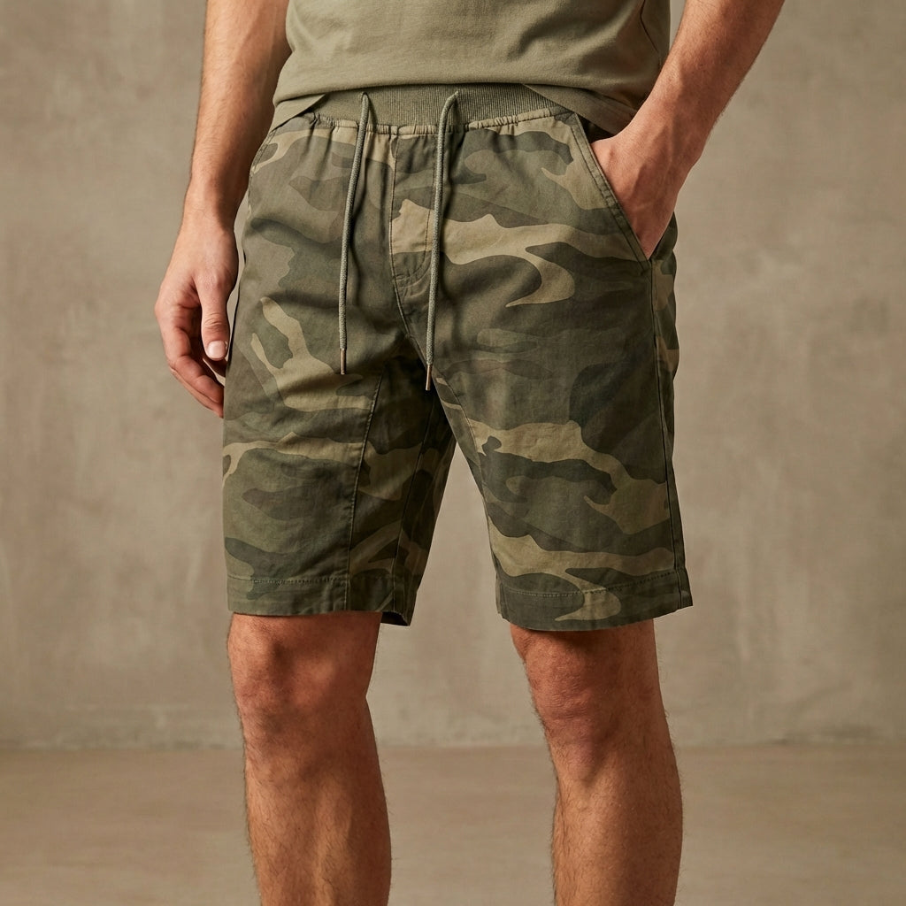 Camouflage Knee-Length Shorts for Men – Adjustable Waist & Pockets