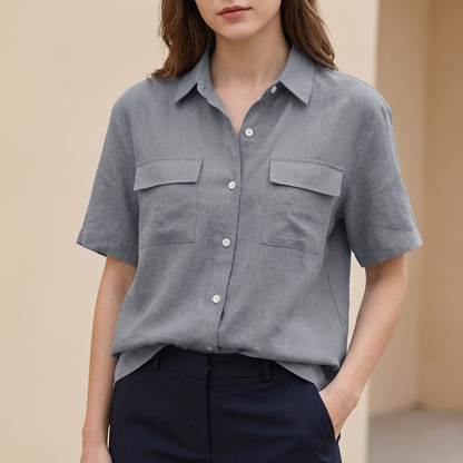 Button-Front Short-Sleeve Shirt for Women – Breathable Everyday Comfort