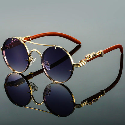 Rimless-Bottom Double-Bridge Round Sunglasses for Men – Stylish Everyday Appeal