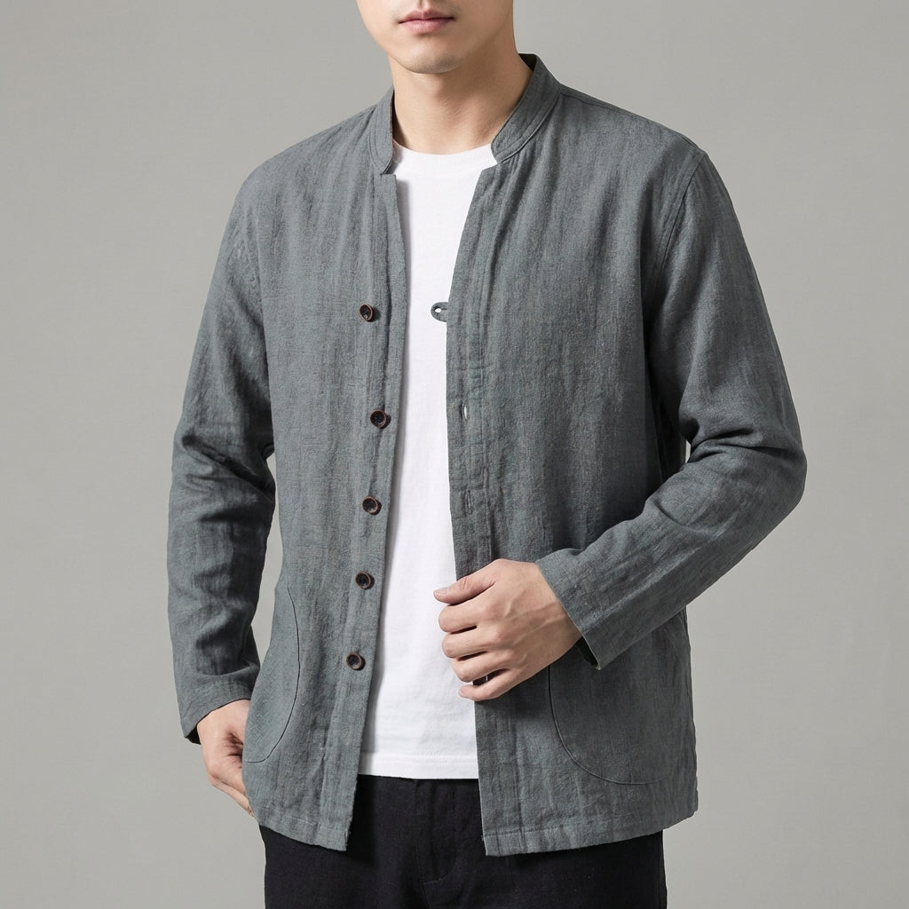 Mandarin Collar Shirt Jacket for Men – Breathable & Comfortable