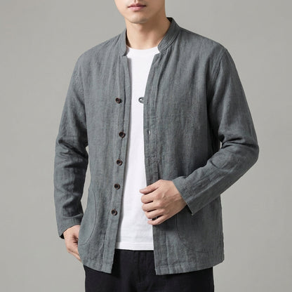 Mandarin Collar Shirt Jacket for Men – Breathable & Comfortable
