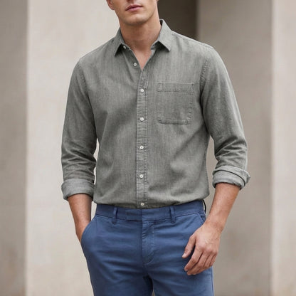 Long-Sleeve Button-Front Shirt for Men – Casual Style & Comfort
