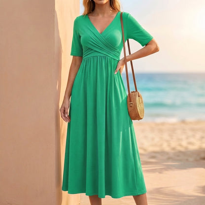 A-Line V-Neck Maxi Dress for Women – Flattering Fit & Pockets