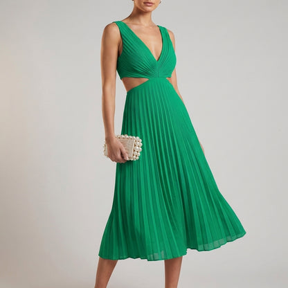 Cutout Pleated Midi Dress for Women – Elegant Party Style