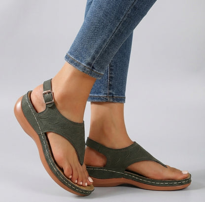Embroidered Thong Wedge Heel Sandals for Women – Stylish All-Day Comfort