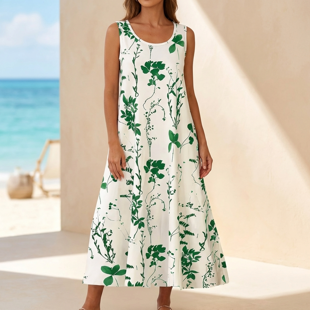 Floral A-Line Midi Dress for Women – Casual Style & Comfort