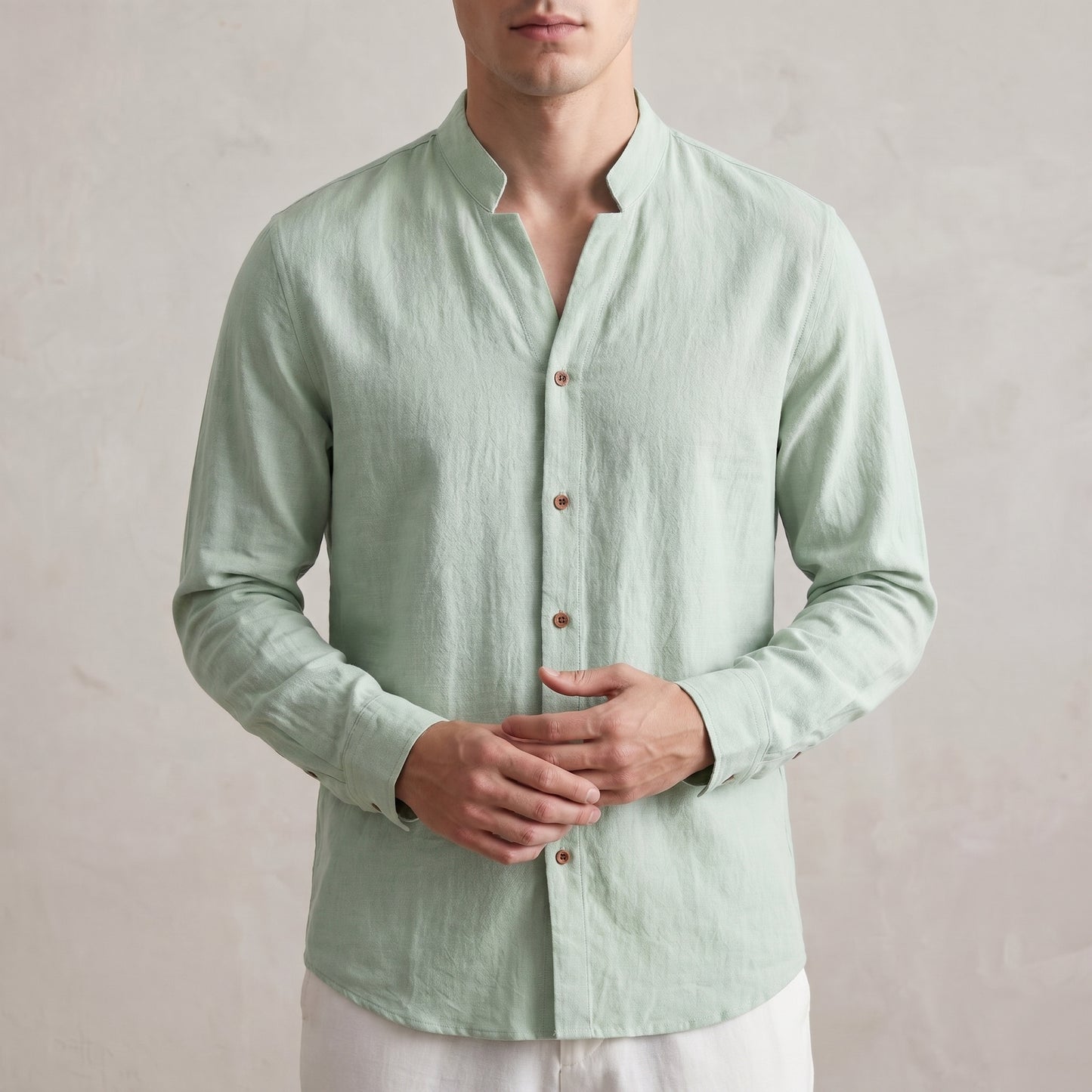 Band Collar Shirt for Men – Breathable All-Day Comfort