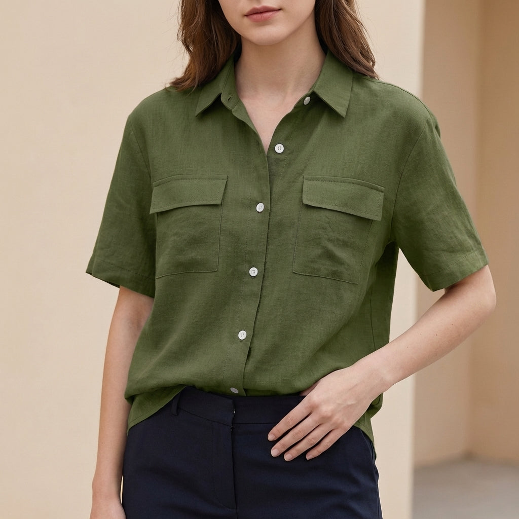 Button-Front Short-Sleeve Shirt for Women – Breathable Everyday Comfort