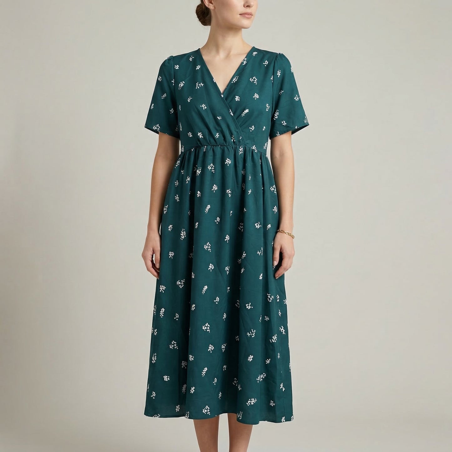 Floral Wrap Midi Dress for Women – Tie-Back A-Line Silhouette