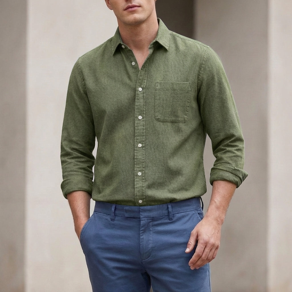Long-Sleeve Button-Front Shirt for Men – Casual Style & Comfort