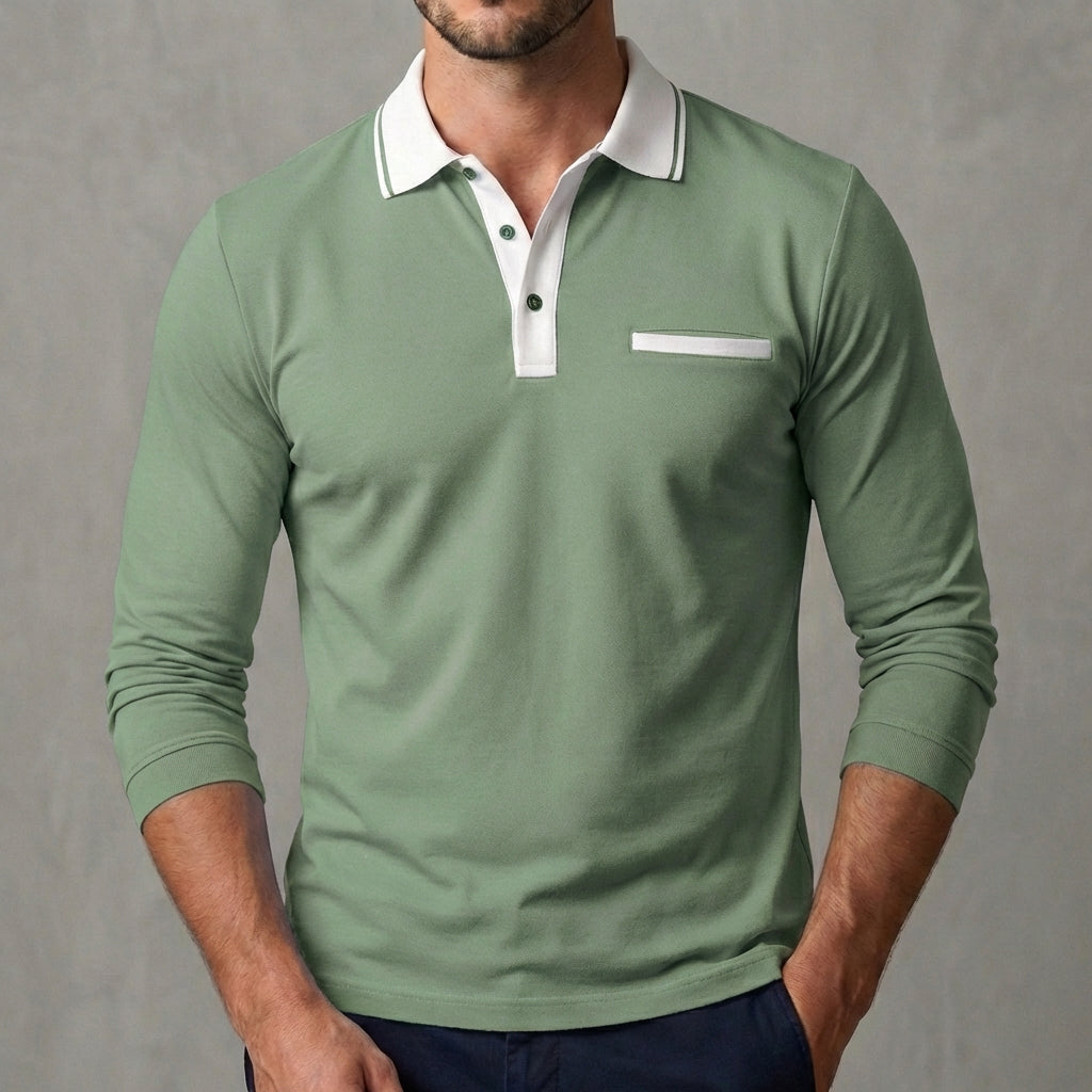 Striped Collar Three-Quarter Sleeve Polo Shirt for Men – Classic Style & Comfort