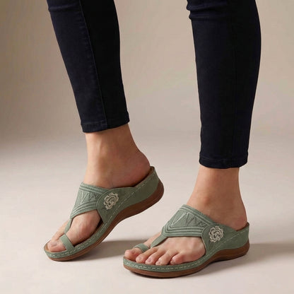 Embroidered Floral Thong Wedge Sandals For Women – Orthopedic Comfort & Support