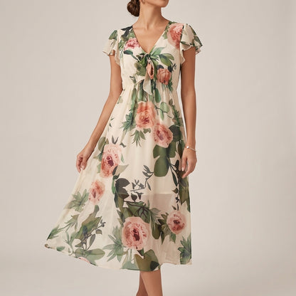 Flutter Sleeve A-Line Midi Dress for Women – Flattering & Feminine