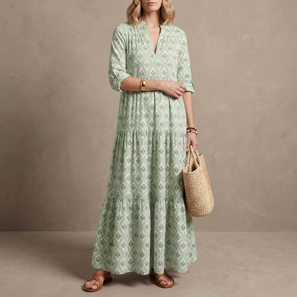 Abstract Print Tiered Maxi Dress for Women – Flattering & Comfortable