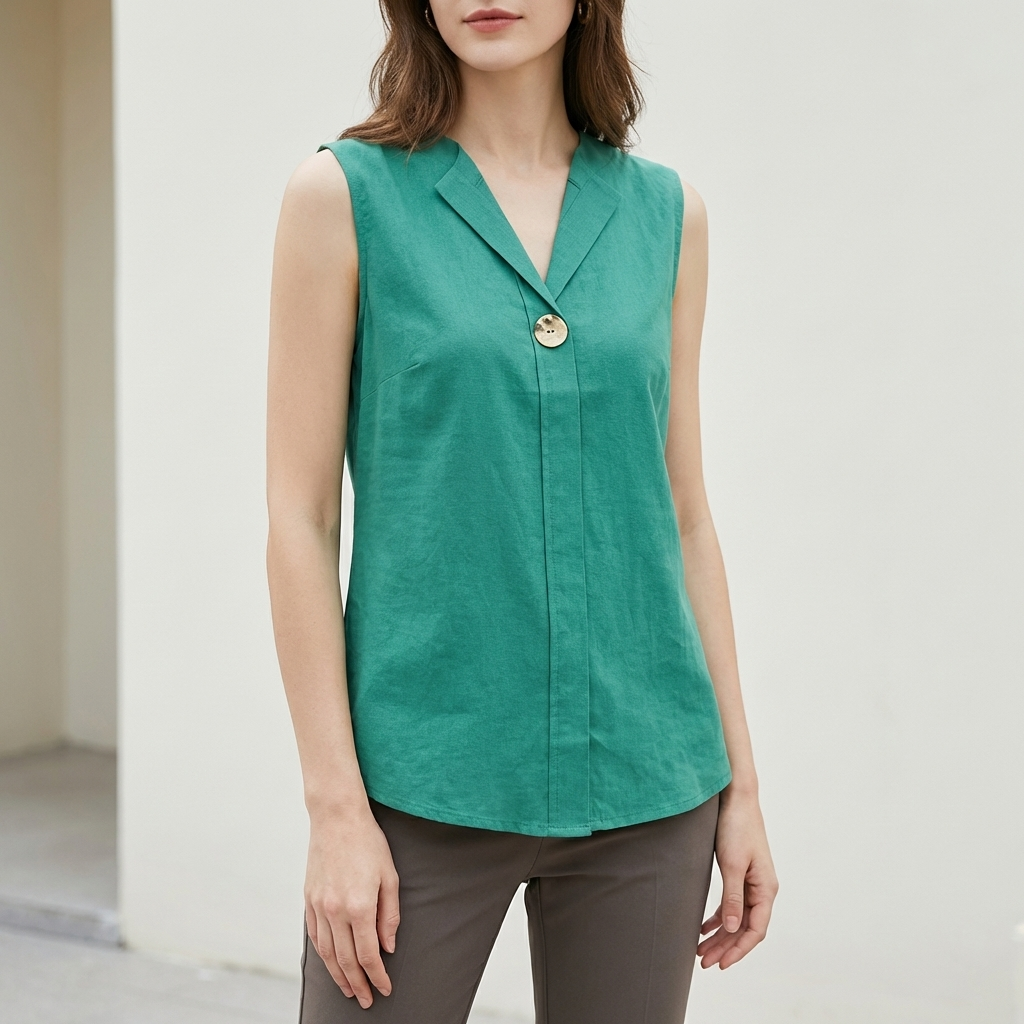Collared V-Neck Sleeveless Blouse for Women – Breathable Everyday Comfort