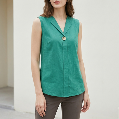 Collared V-Neck Sleeveless Blouse for Women – Breathable Everyday Comfort