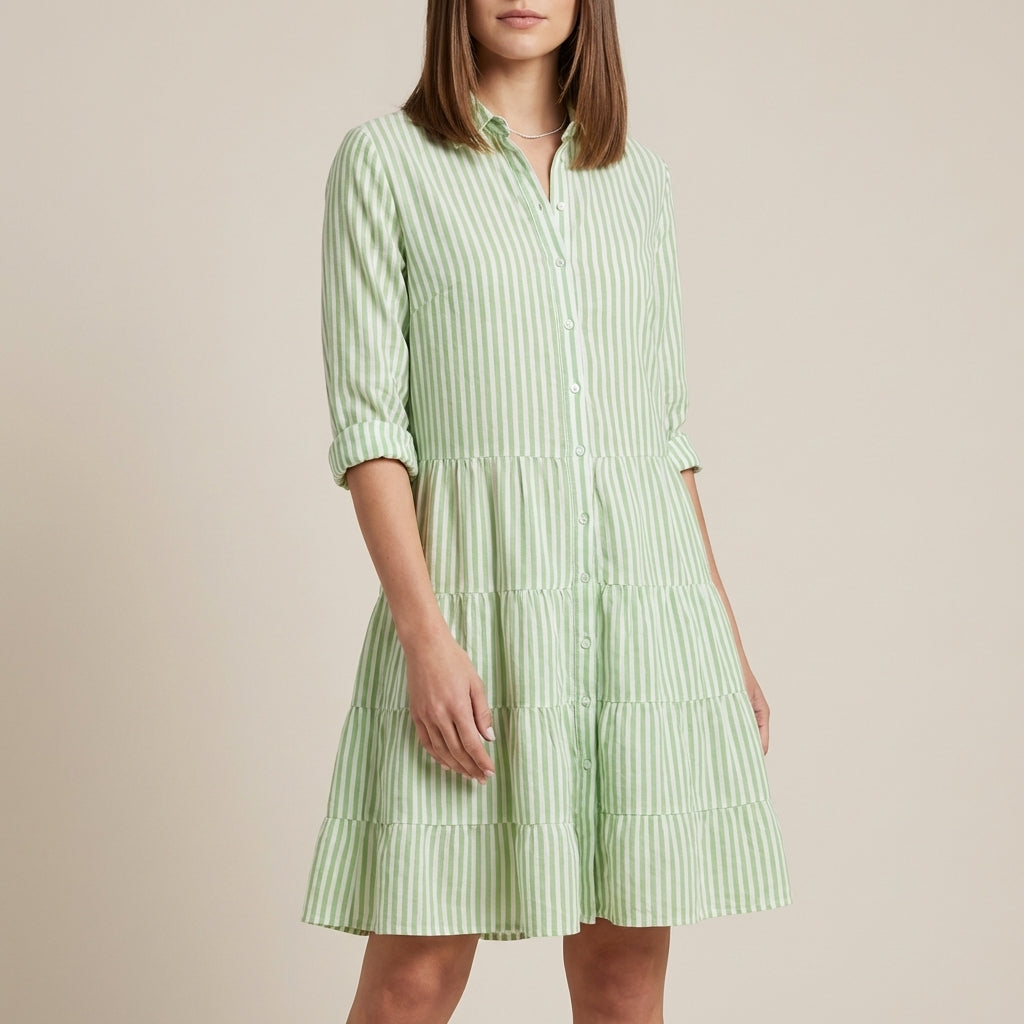 Striped Tiered Shirt Dress for Women – Effortless Style & Comfort