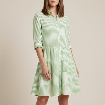 Striped Tiered Shirt Dress for Women – Effortless Style & Comfort