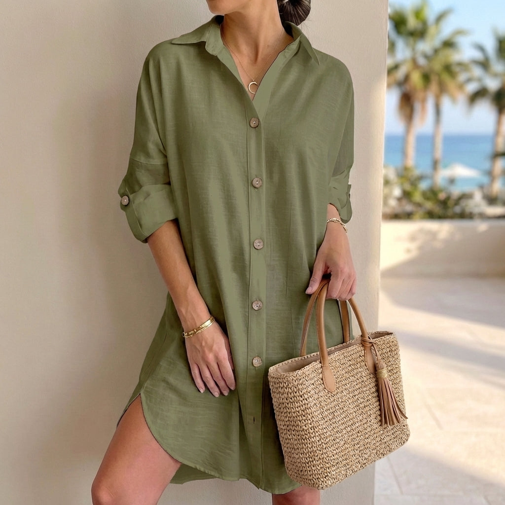 Oversized Mini Shirt Dress for Women – Breathable Comfort & Style