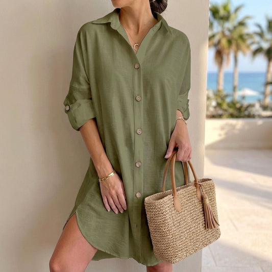 Oversized Mini Shirt Dress for Women – Breathable Comfort & Style